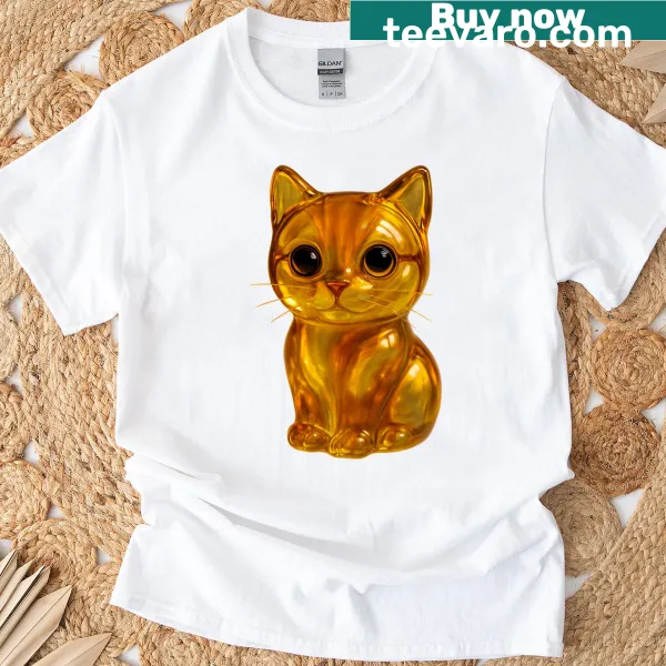 Elegant golden cat illustration on a t-shirt