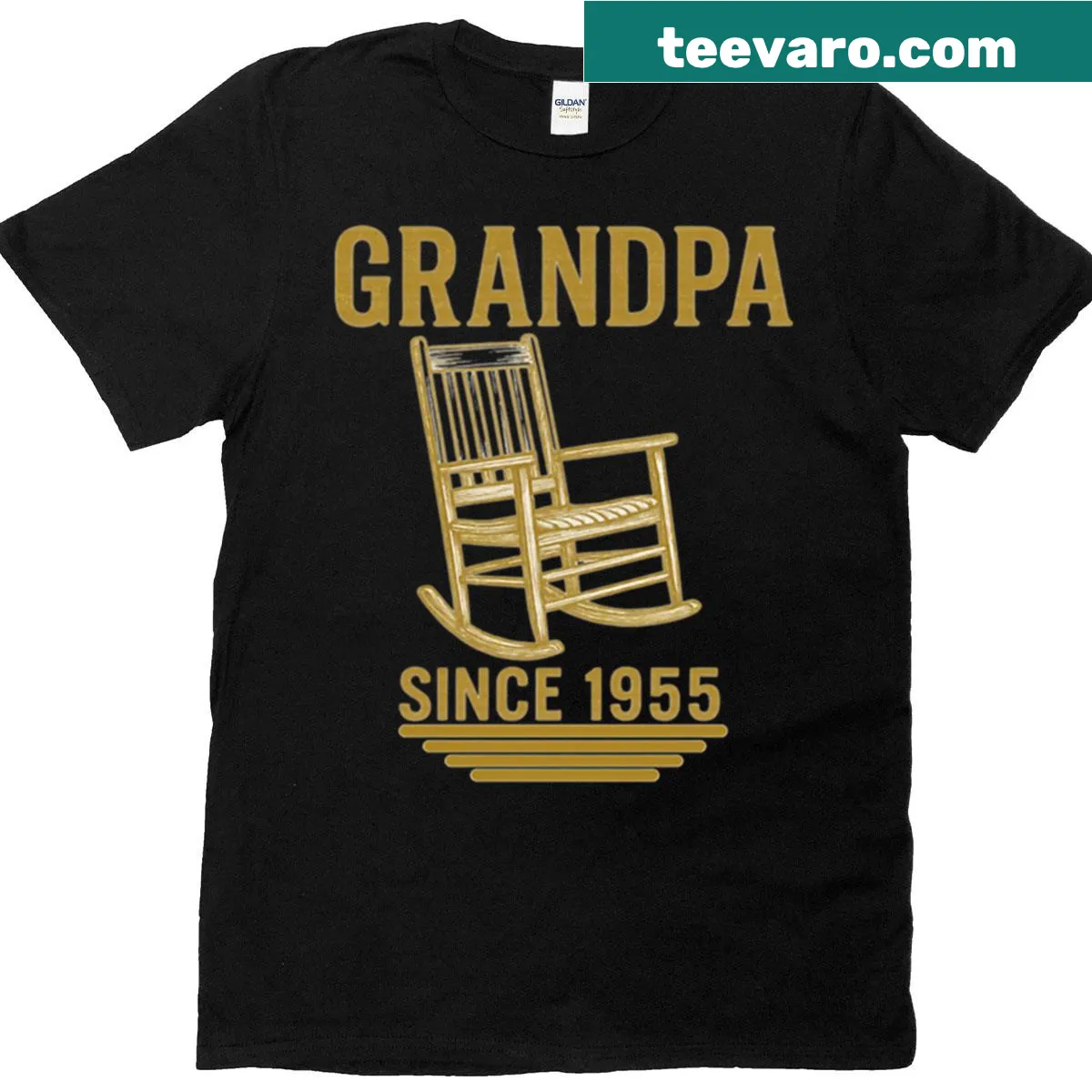 Retro Grandpa t-shirt featuring a rocking chair and pipe graphic — on a men's t-shirt