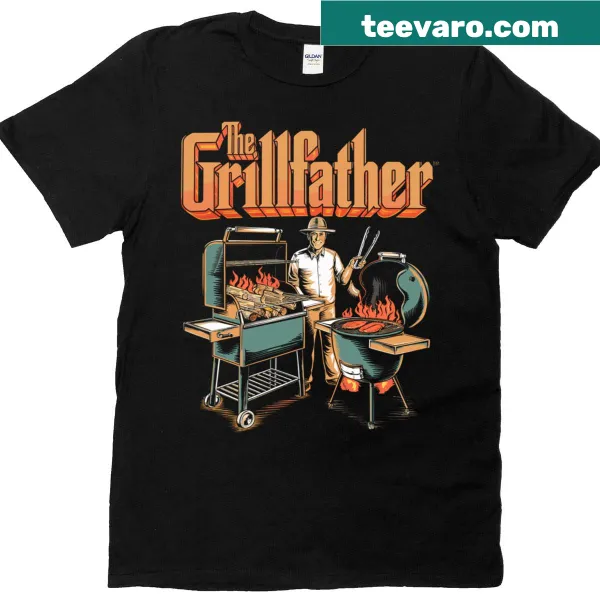 Humorous Grillfather BBQ Chef Dad T-shirt with grill graphics