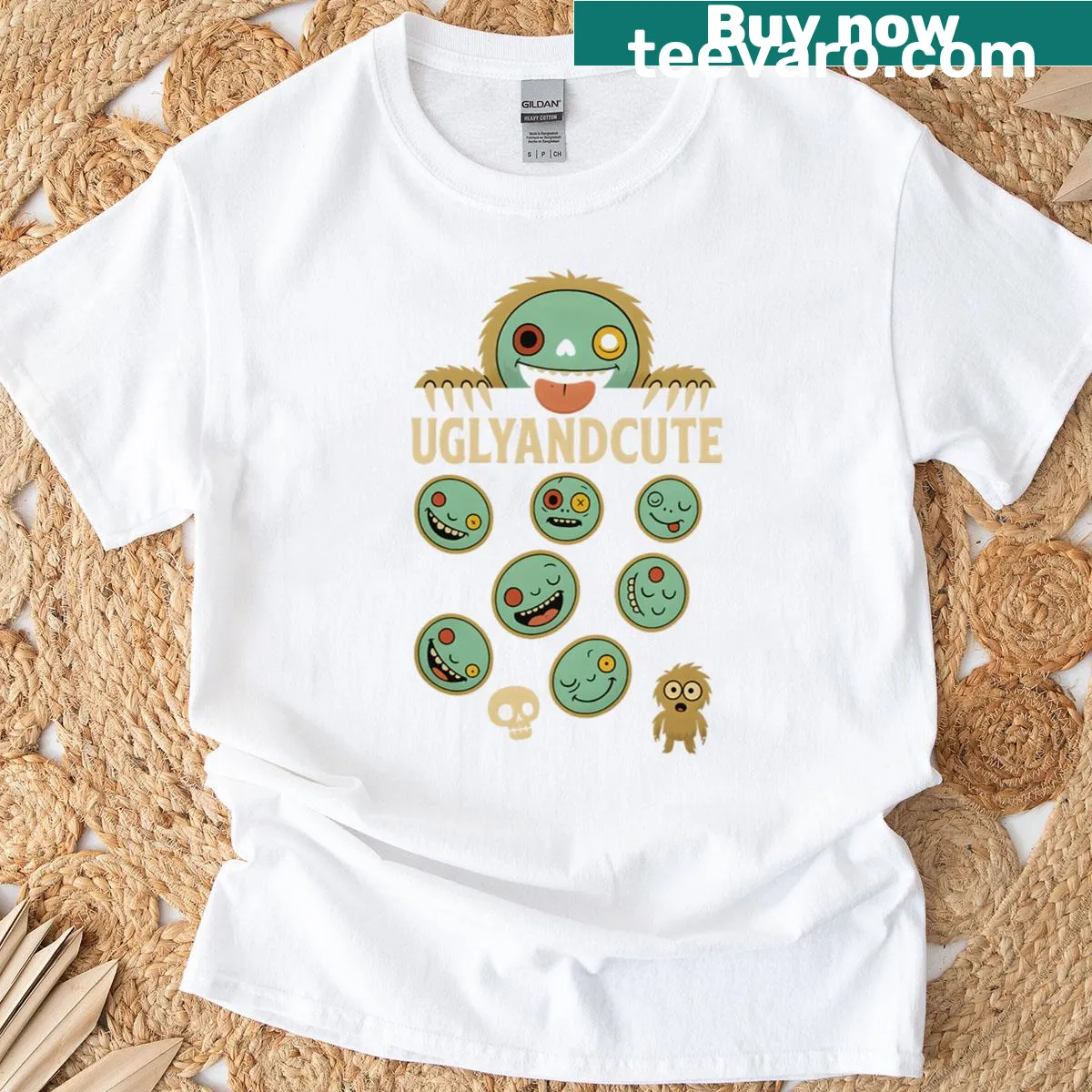 Cute cartoon ghost with button eyes on a Halloween T-shirt. — on a men's t-shirt