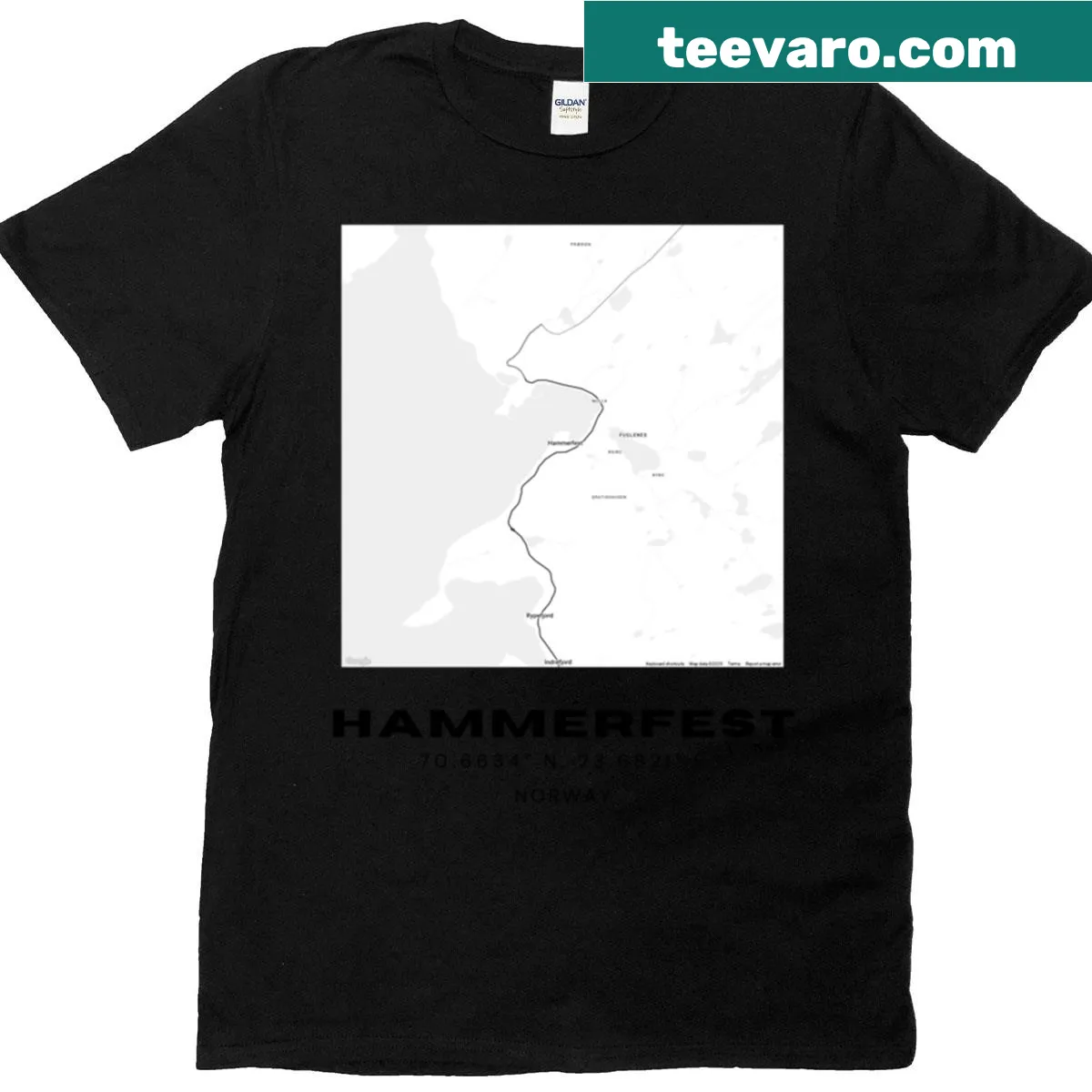 Vintage-style map t-shirt of Hammerfest, Norway — on a men's t-shirt