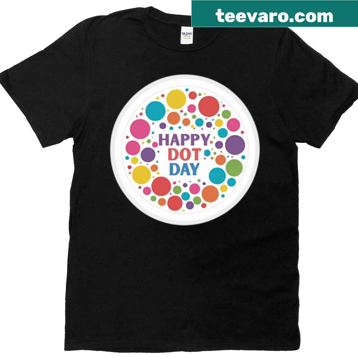 Happy Dot Day text design t-shirt — on a men's t-shirt