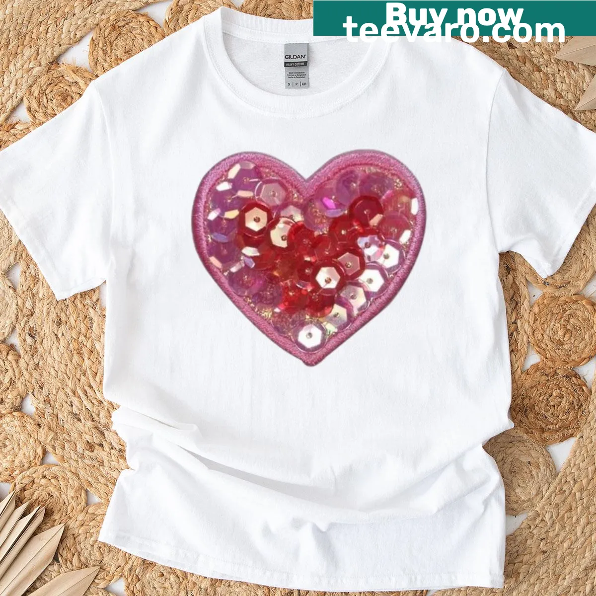 T-shirt featuring a sparkling heart design — on a men's t-shirt