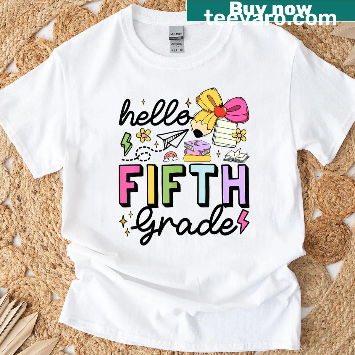 Cute teacher tee for fifth grade with first day of school graphics — on a men's t-shirt