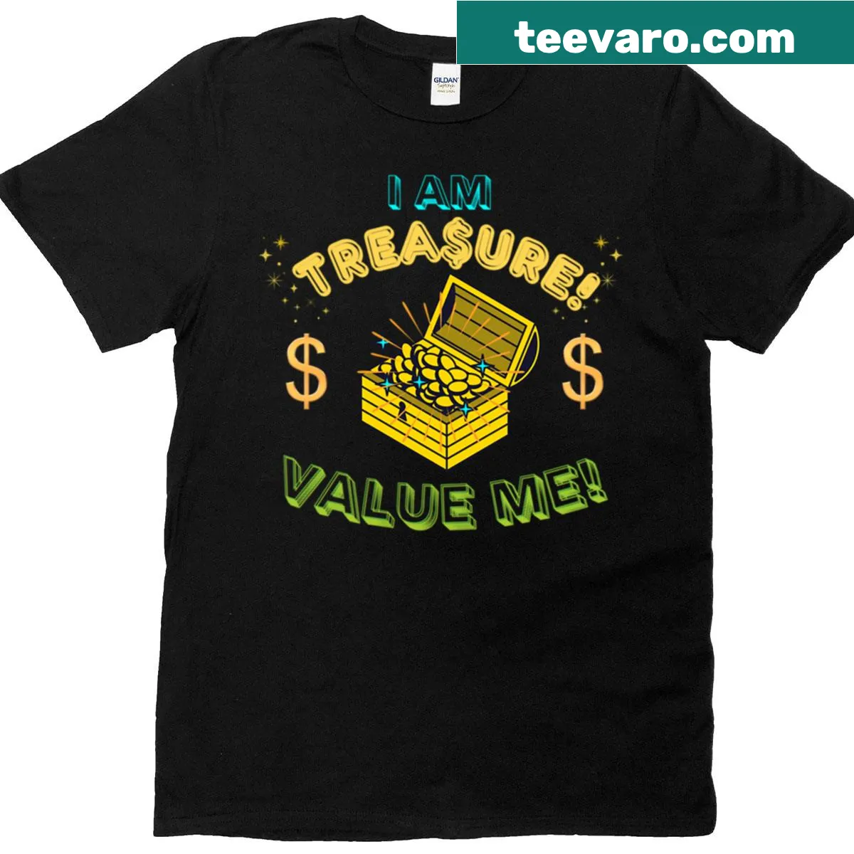 Empowering t-shirt with treasure chest design and inspirational text — on a men's t-shirt