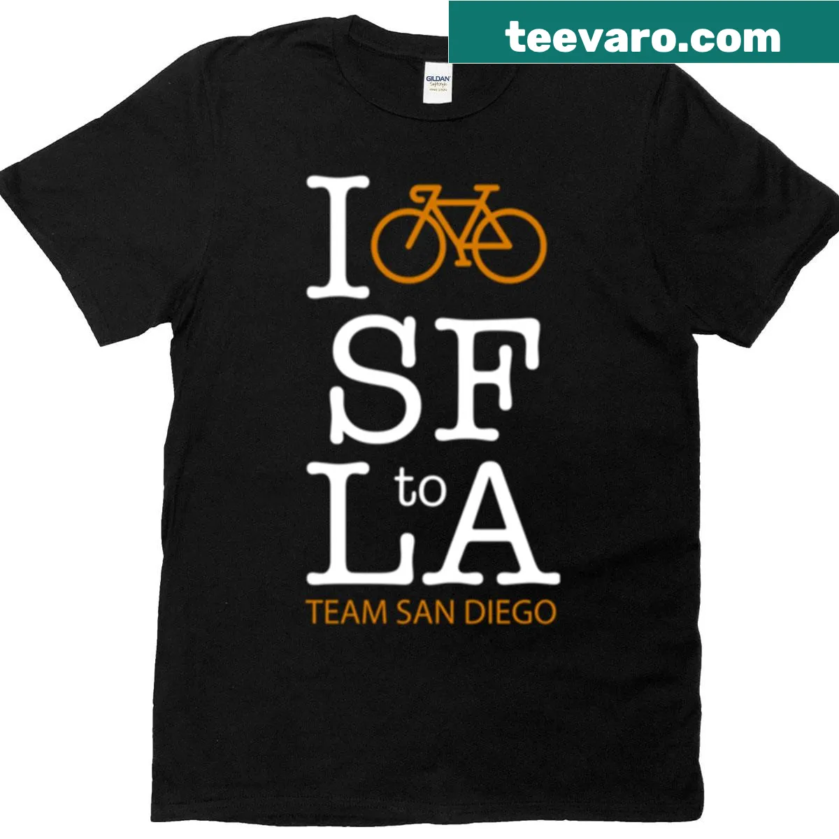 T-shirt featuring bold text 'I Bike SF to LA' — on a men's t-shirt