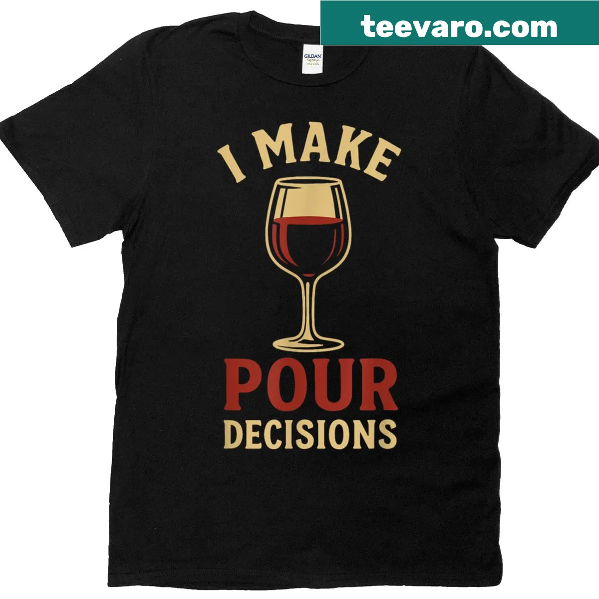Funny T-shirt about making wine decisions with humorous text — on a men's t-shirt