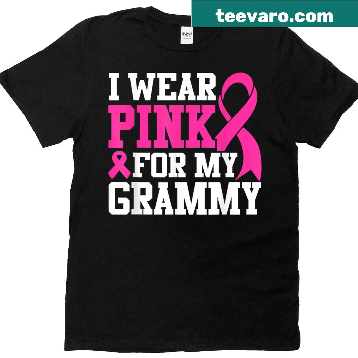 Pink t-shirt with 'I Wear Pink For My Grammy' text for breast cancer awareness — on a men's t-shirt