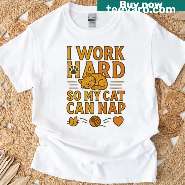 Vintage-style t-shirt with a humorous cat lover quote