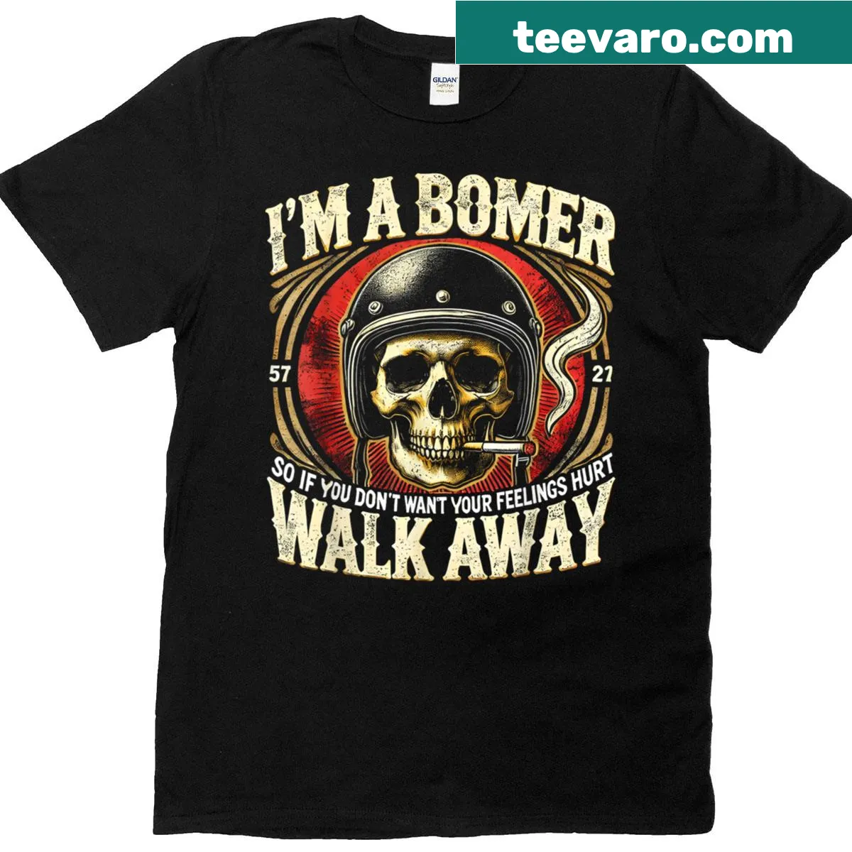 Funny boomer t-shirt with I’m A Boomer So If You Don’t Want Your Feelings Hurt text — on a men's t-shirt