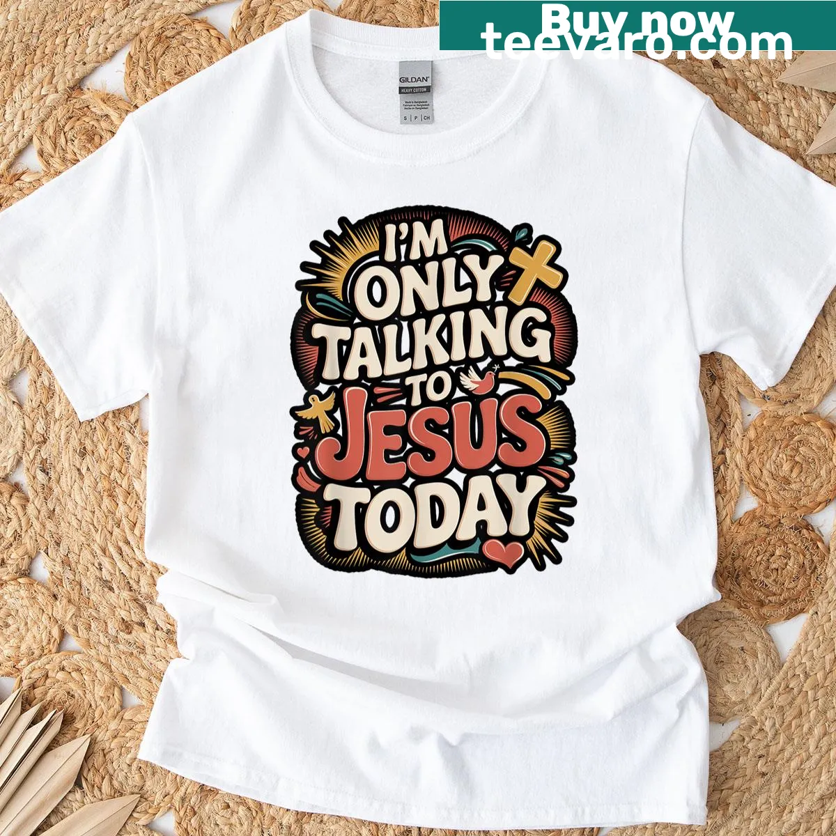 Bold text saying Im Only Talking To Jesus on a Christian shirt — on a men's t-shirt