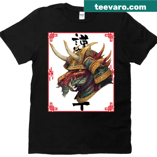 Samurai warrior and dragon portrait t-shirt design