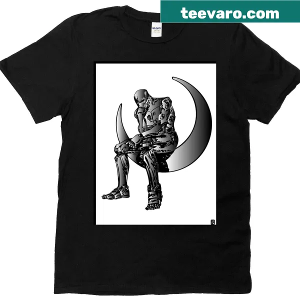 Modern thinker ink drawing T-shirt in a metallic theme.
