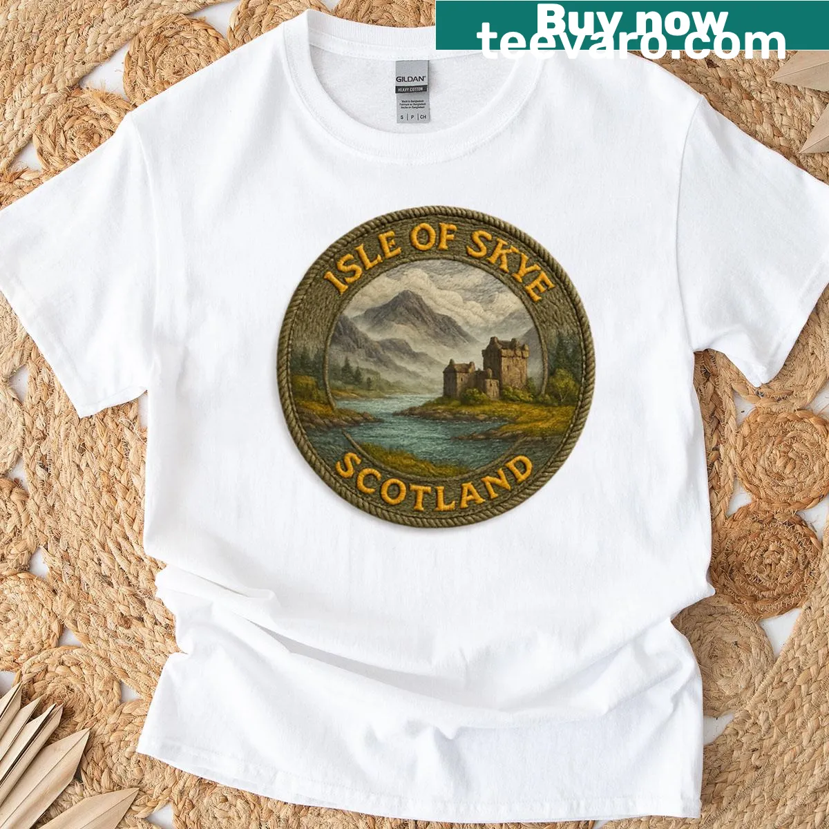Embroidered design inspired by Isle of Skye on a T-shirt — on a men's t-shirt