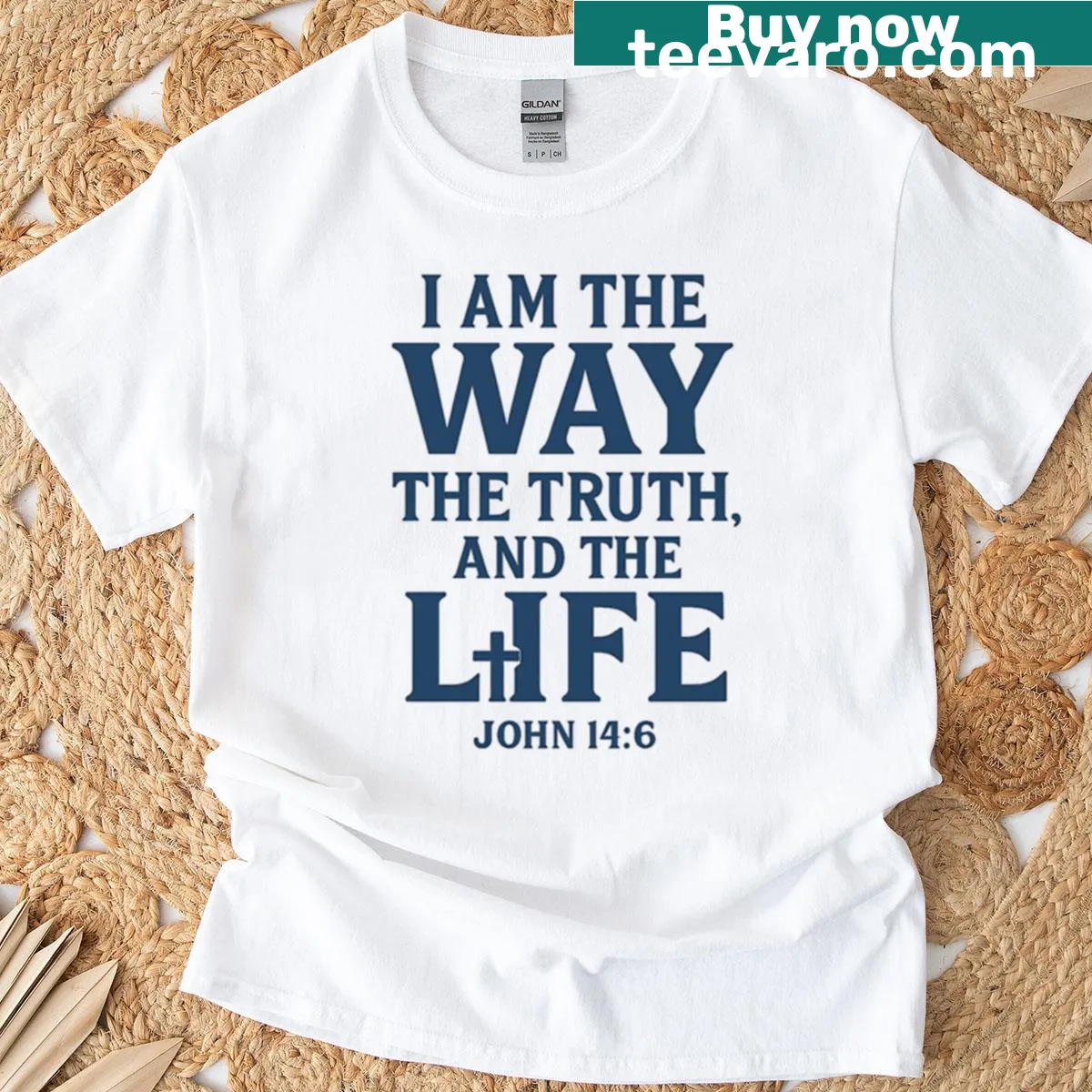Typographic design featuring Jesus Is The Way John 146 message — on a men's t-shirt