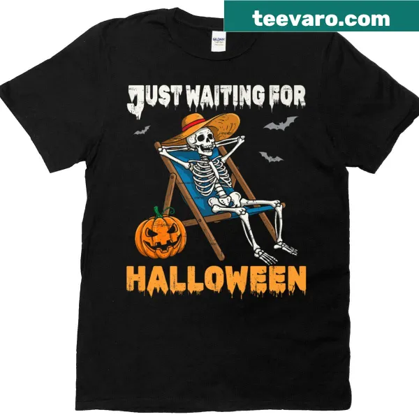 Skeleton in beach attire for Halloween with humorous text