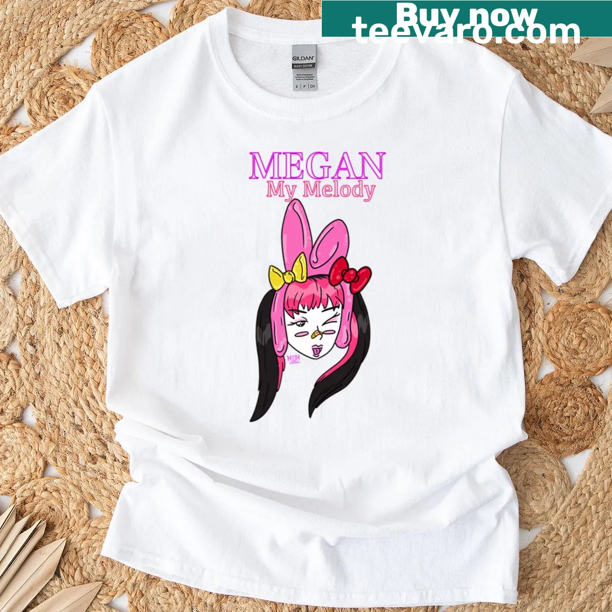 Adorable graphic of Megan and My Melody on a T-shirt — on a men's t-shirt
