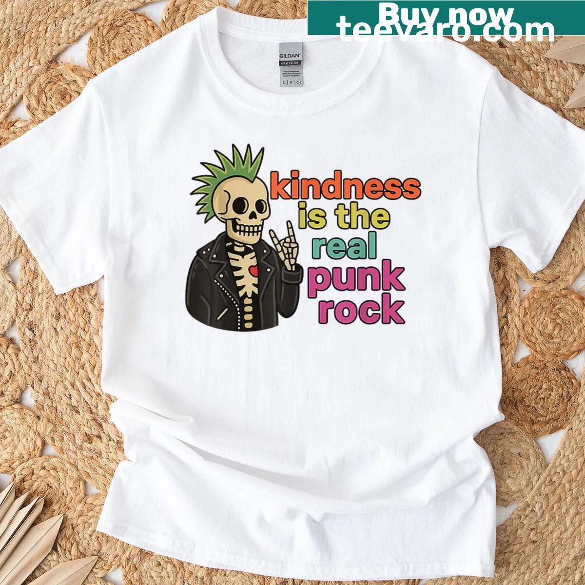 Kindness Is The Real Punk Rock T-shirt with bold typography — on a men's t-shirt