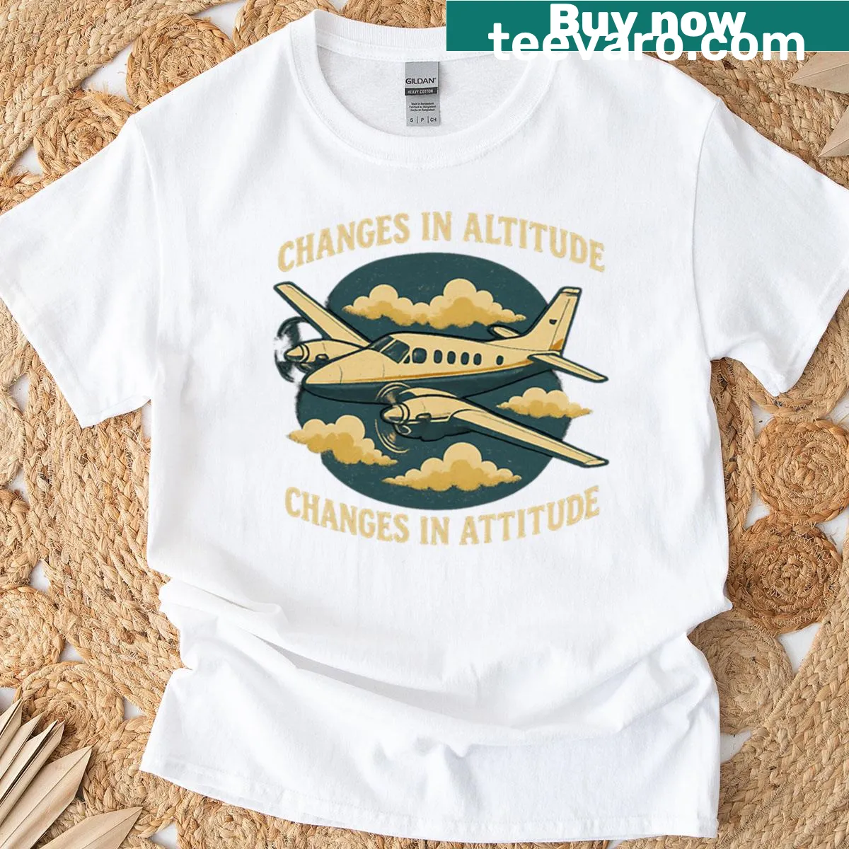 King Air 90 T-shirt with aviation-inspired typography — on a men's t-shirt