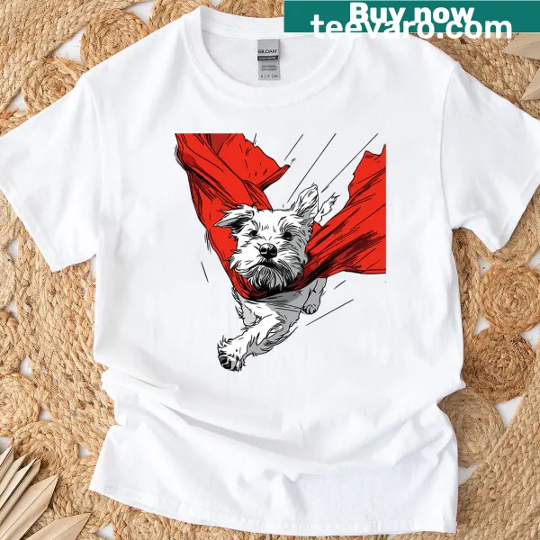 Illustrated T-shirt of Krypto, the Superdog, showcasing his playful character.
