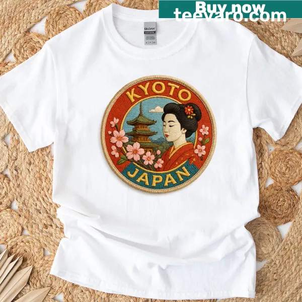 Embroidered graphic of nature inspired by Kyoto on T-shirt