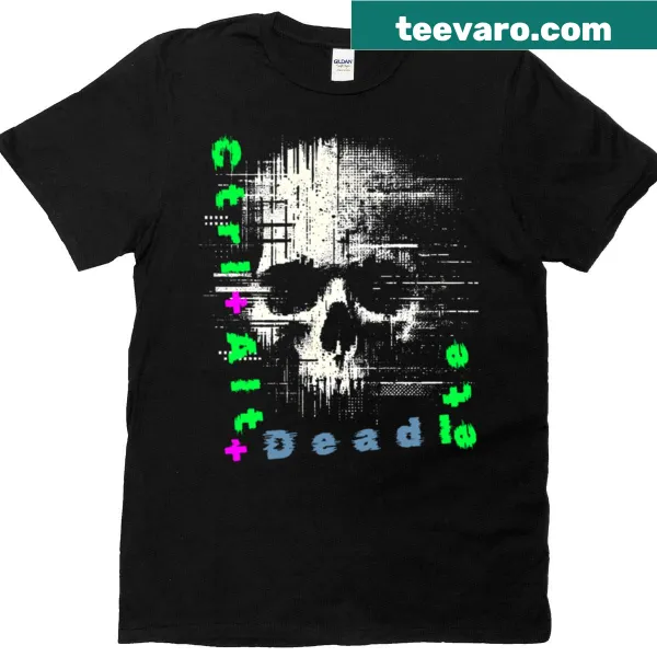 Macabre skull t-shirt featuring a glitchy design