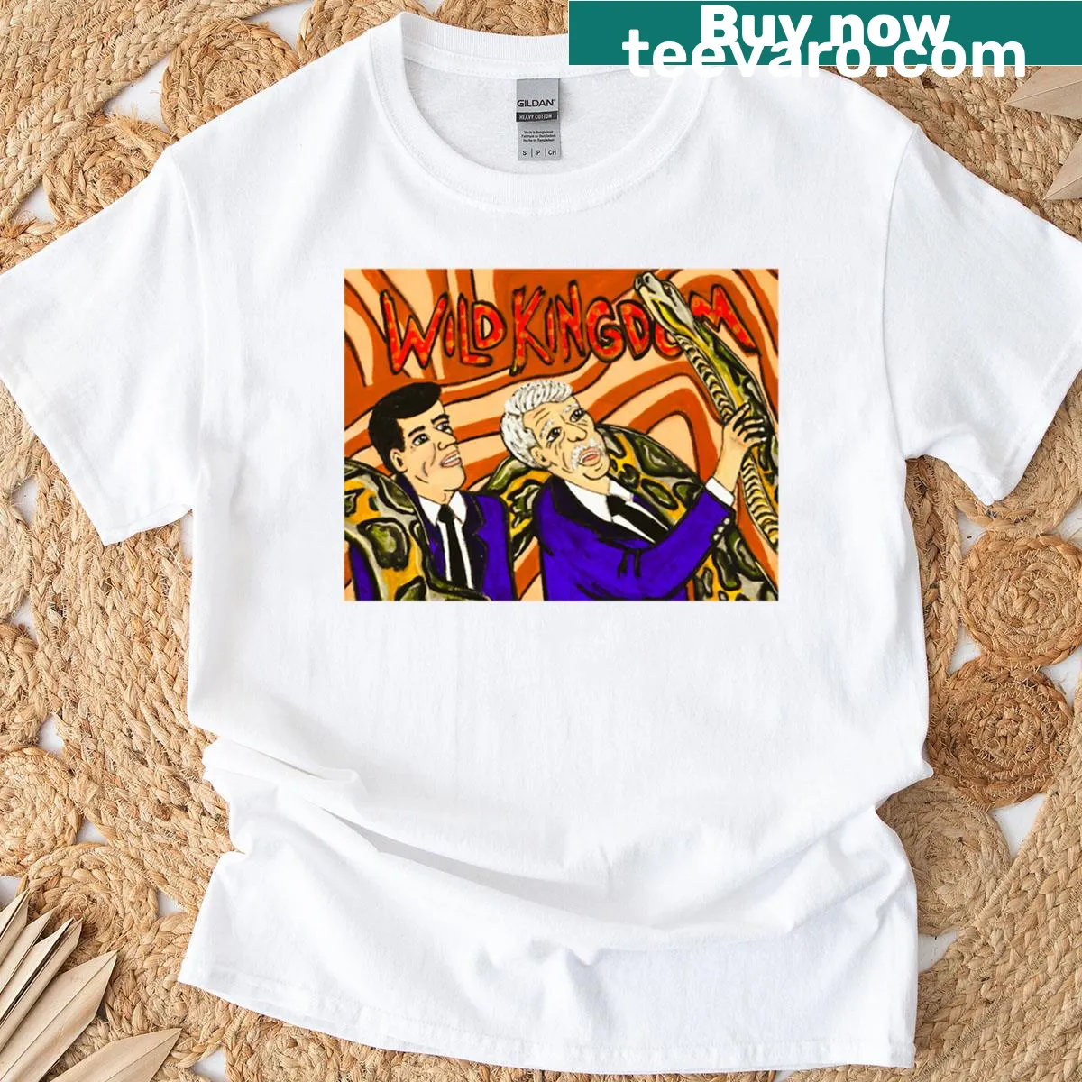 T-shirt featuring Marlin Perkins and Jim Fowler in wildlife exploration — on a men's t-shirt