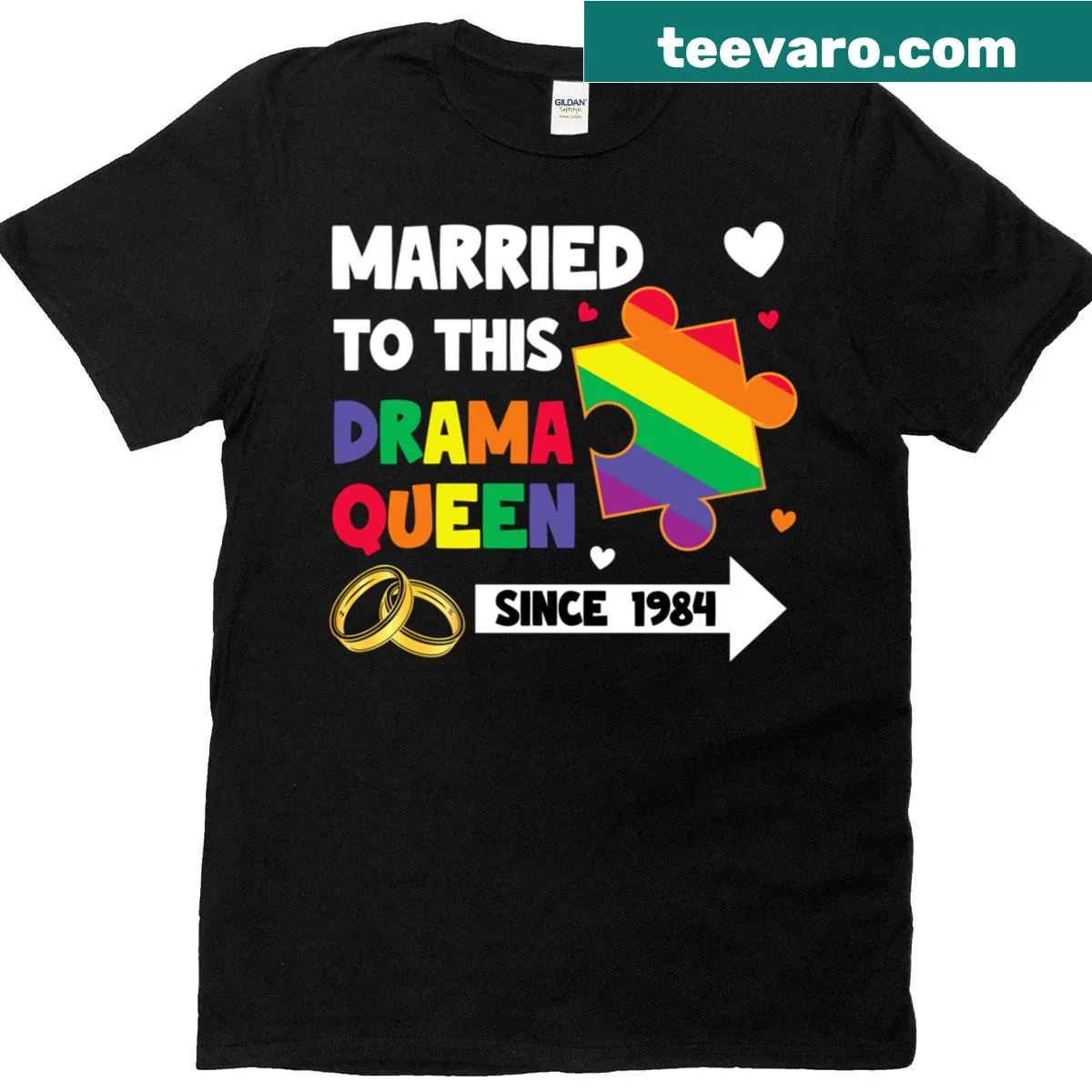 LGBT wedding t-shirt with 'Married Since 1984' text — on a men's t-shirt