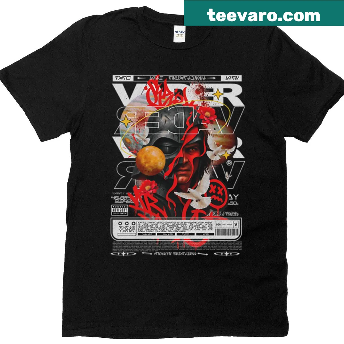 T-shirt with text Master Of The Dark Side — on a men's t-shirt