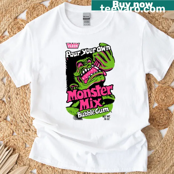 Colorful t-shirt featuring cartoon candy and bubble gum graphic