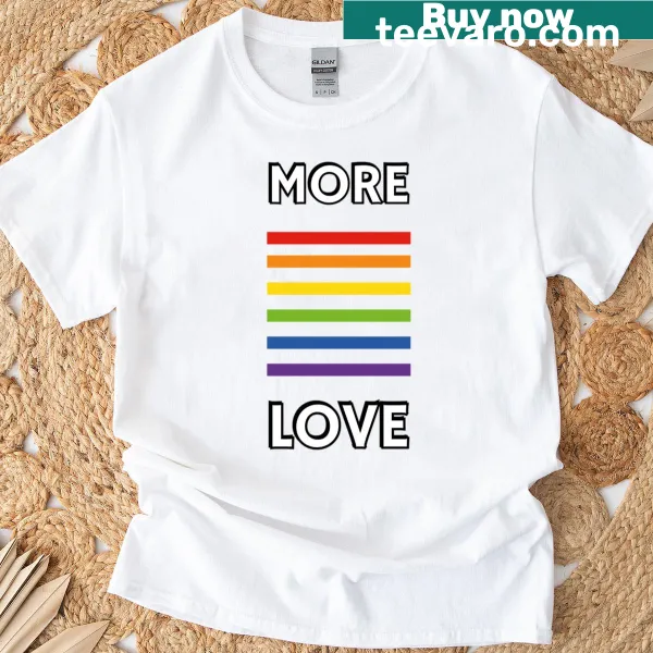 Bold rainbow design promoting love and acceptance on a pride t-shirt.