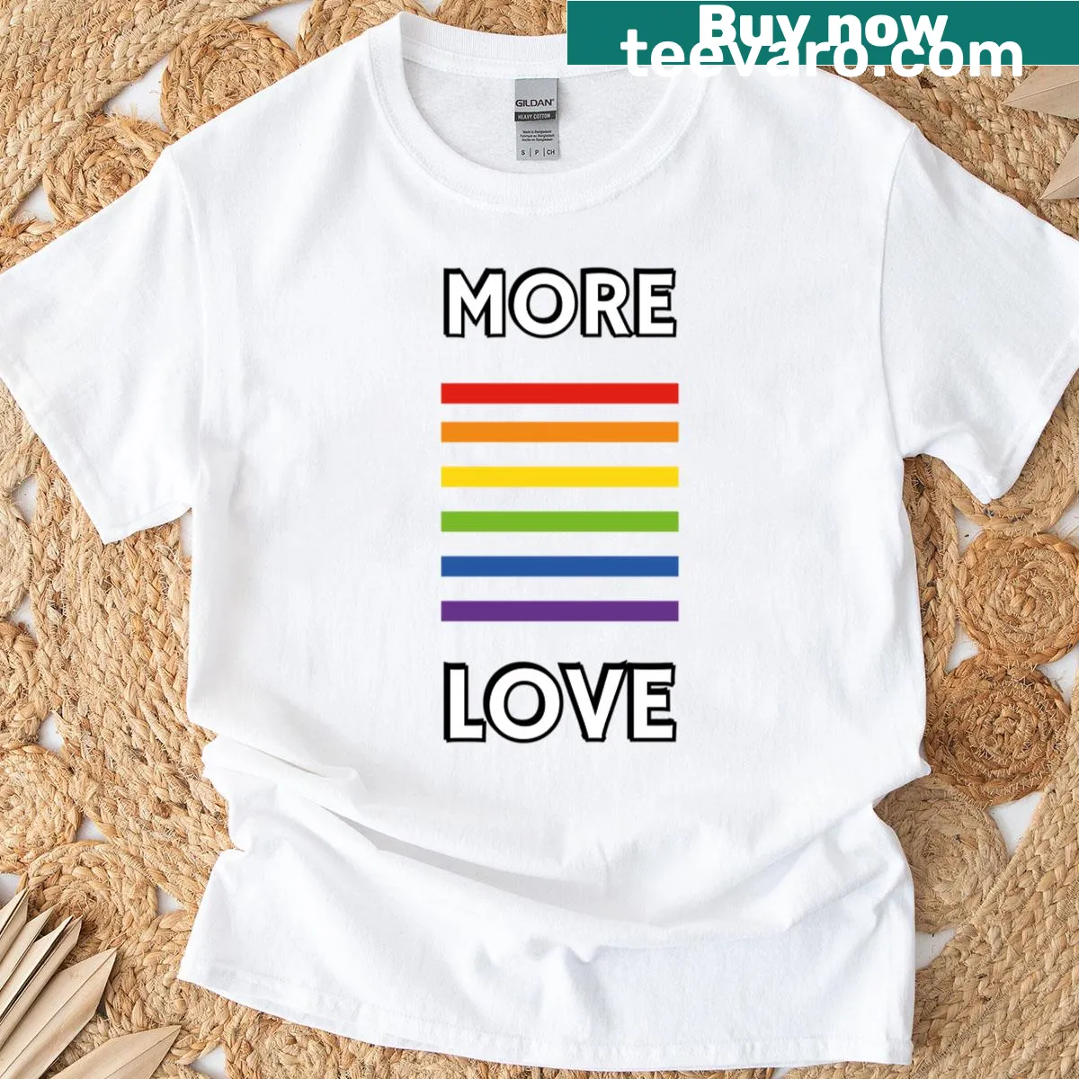 Bold rainbow design promoting love and acceptance on a pride t-shirt. — on a men's t-shirt
