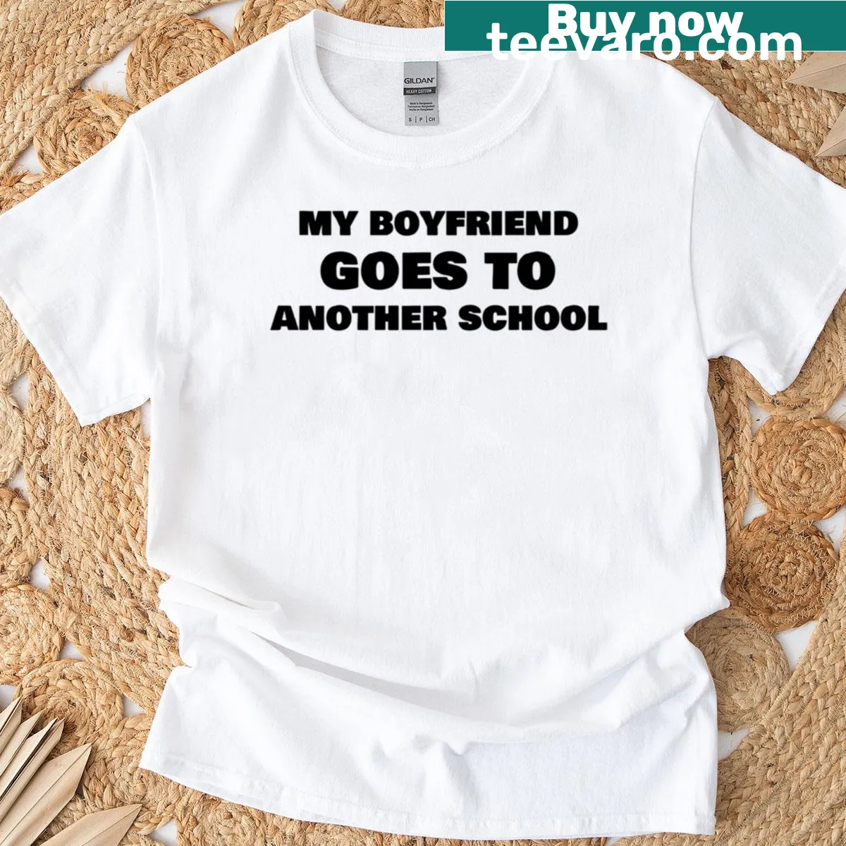 Funny couple shirt with the phrase 'My Boyfriend Goes To Another School' — on a men's t-shirt