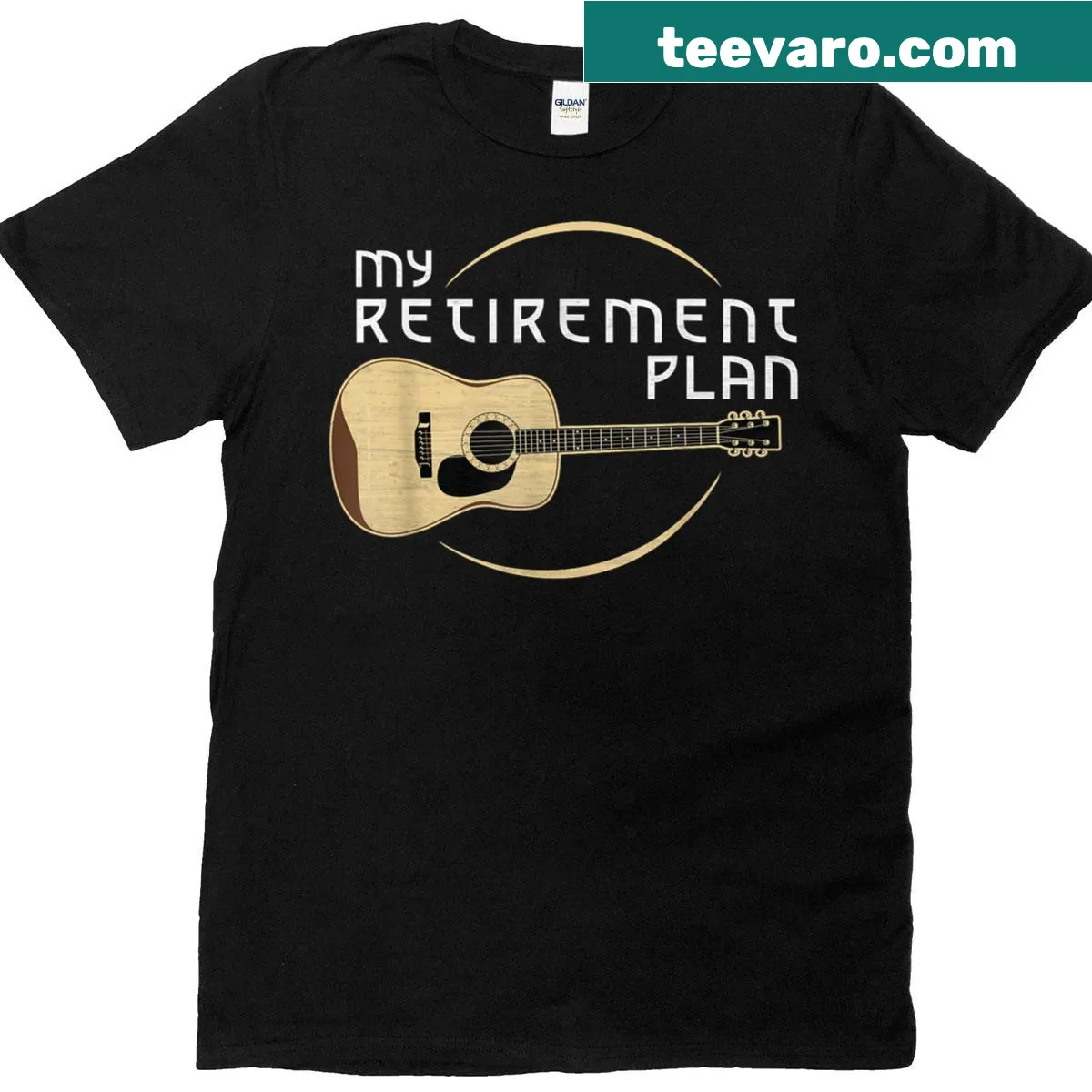 Funny retirement shirt with 'My Retirement Plan' and a guitar graphic — on a men's t-shirt
