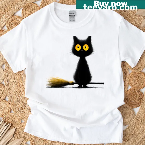Mystical cat with golden eyes illustration on a T-shirt
