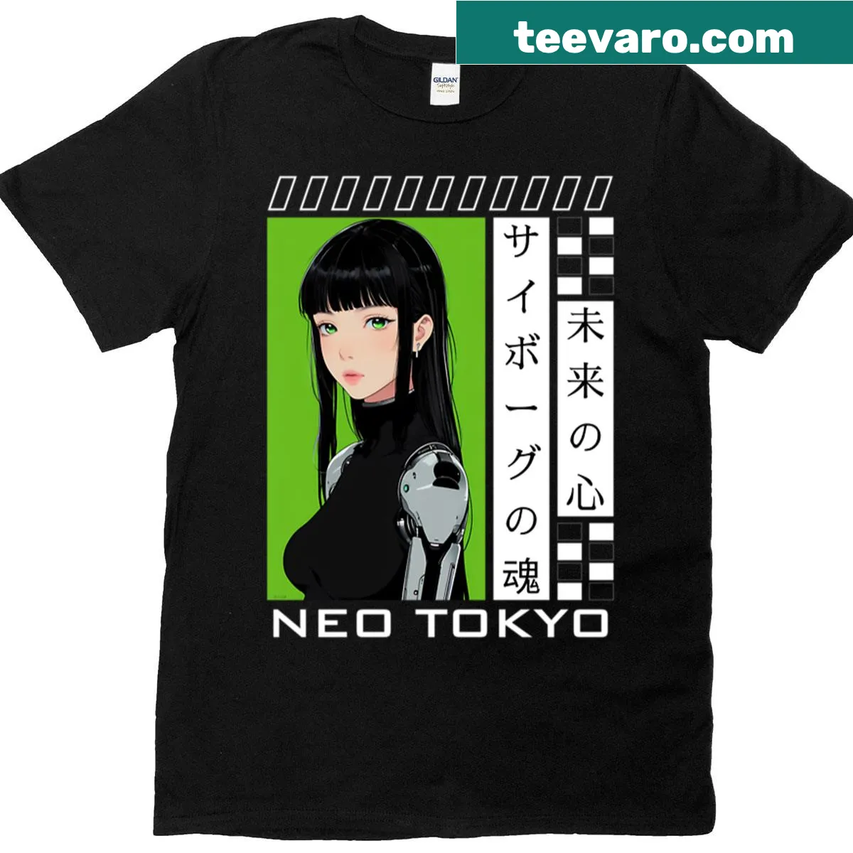Anime T-shirt featuring cyborg girl illustration — on a men's t-shirt