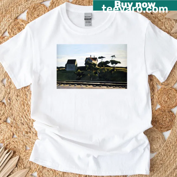 Vintage-style T-shirt featuring Edward Hopper's 1931 railroad artwork.