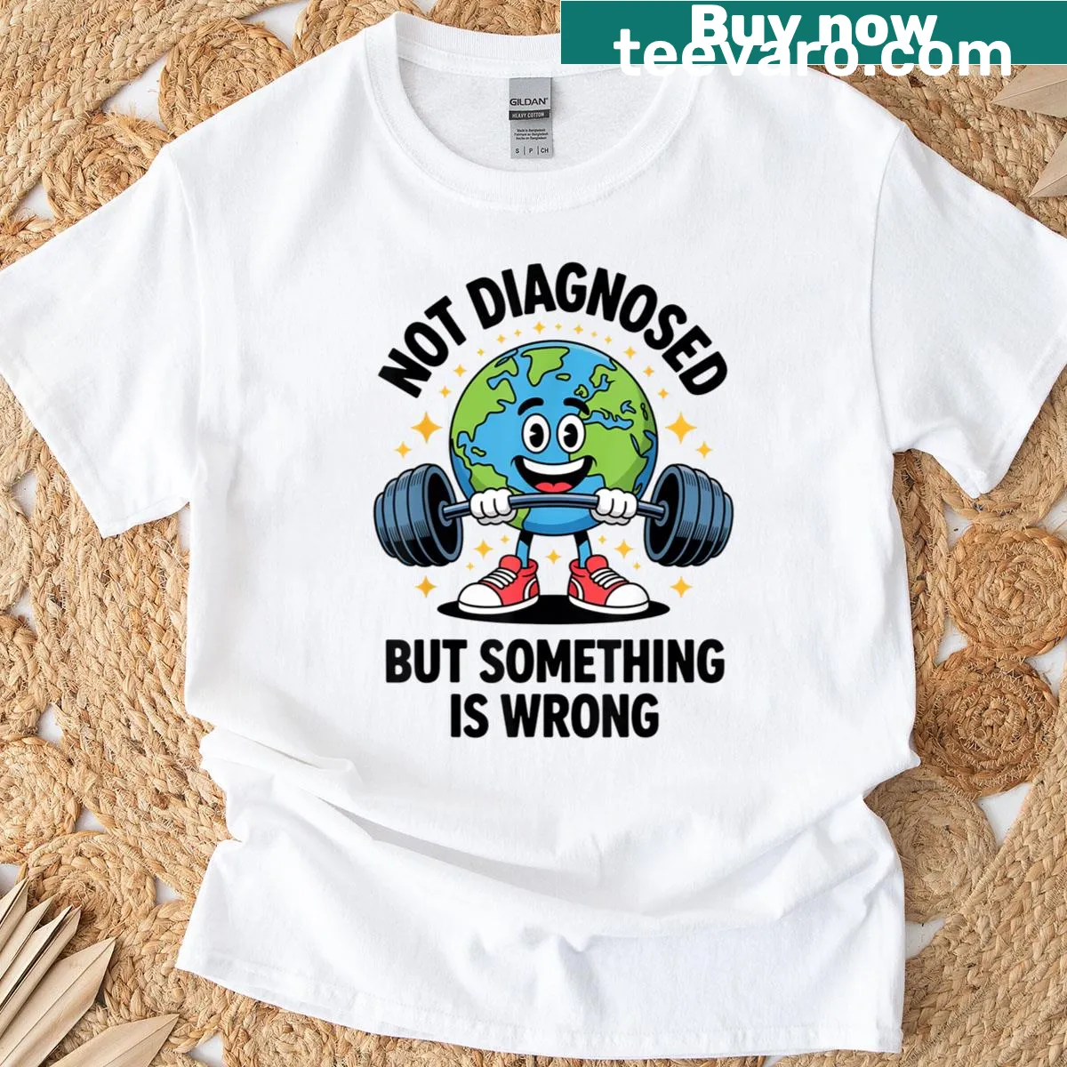 Funny gym T-shirt with a text design about feeling off balance — on a men's t-shirt