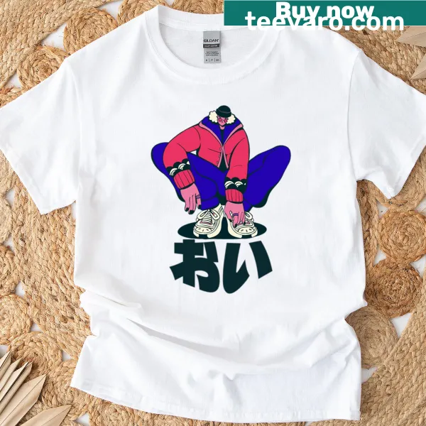 Retro Japanese digital art t-shirt with playful design