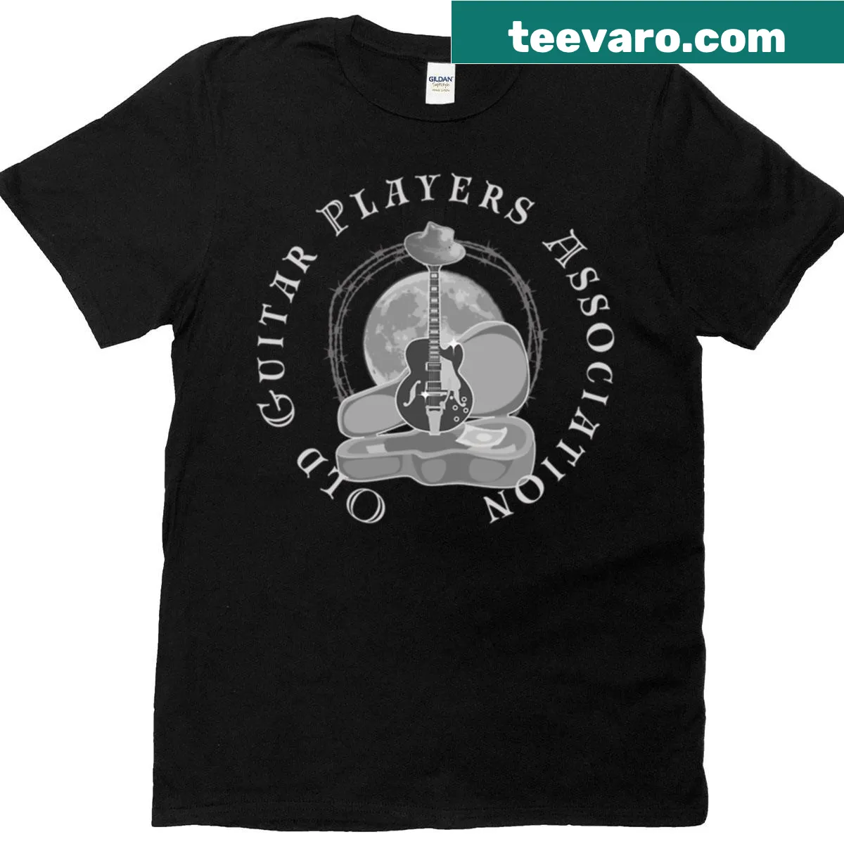 Typography T-shirt for old guitar players — on a men's t-shirt