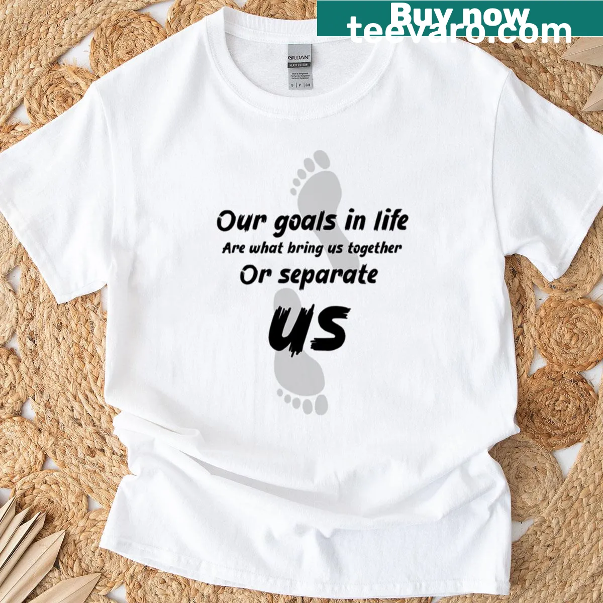Quote T-shirt featuring barefoot symbolism — on a men's t-shirt