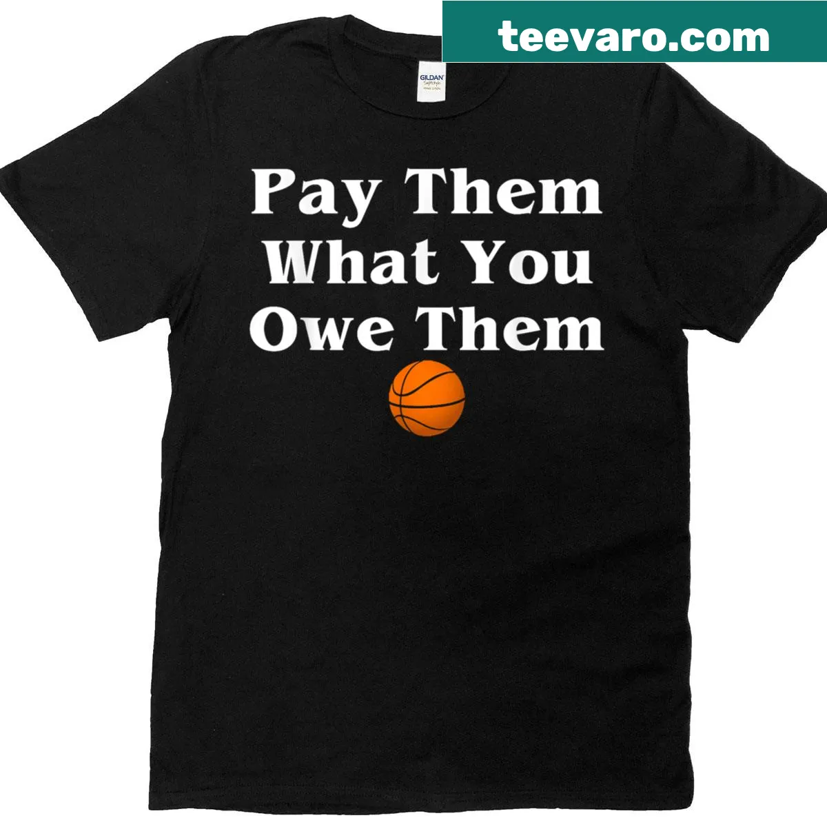 T-shirt with bold text saying 'Pay Them What You Owe Them.' — on a men's t-shirt
