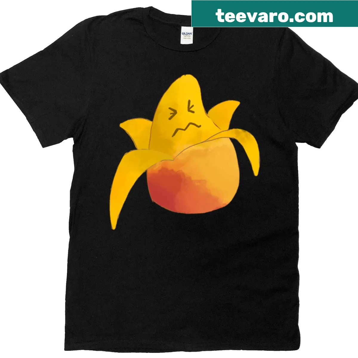 Whimsical graphic T-shirt featuring a cartoon mango — on a men's t-shirt