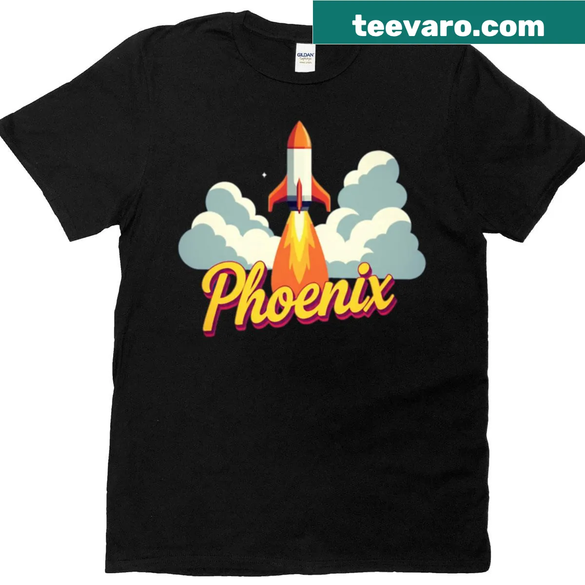 Whimsical spaceship graphic on Phoenix T-shirt. — on a men's t-shirt