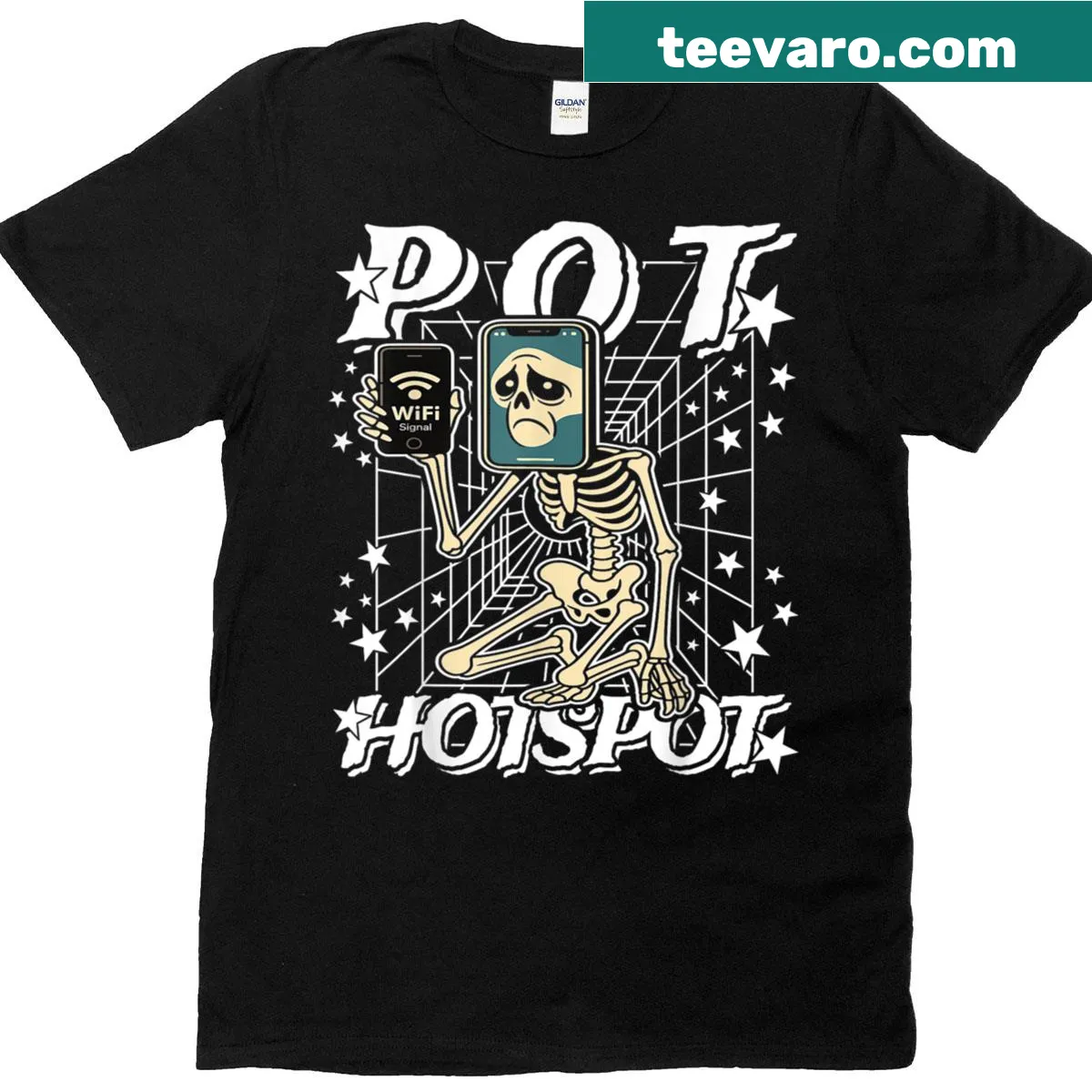 Edgy skeleton-themed Halloween T-shirt with meme graphics — on a men's t-shirt