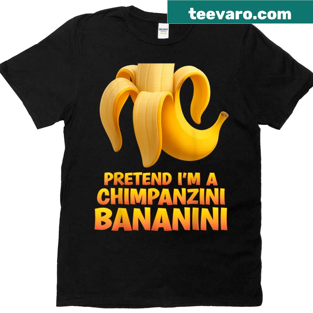 Funny t-shirt with the phrase 'Pretend I'm A Chimpanzini Bananini' — on a men's t-shirt