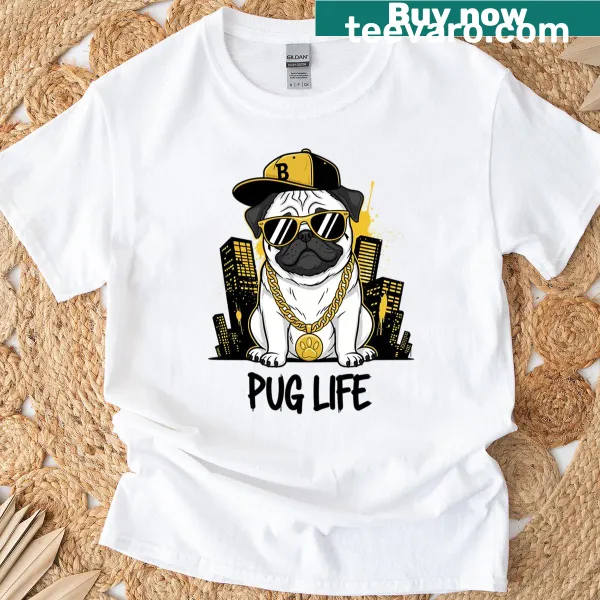 Playful typography Pug Life t-shirt for dog lovers