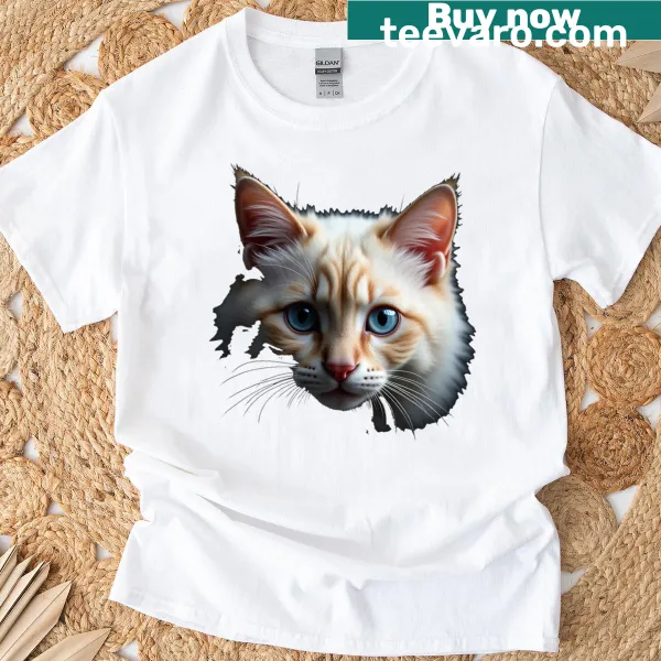 Realistic art T-shirt featuring Ragdoll cat face design