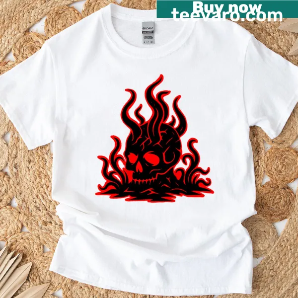 T-shirt with an edgy graphic of a bold red skull