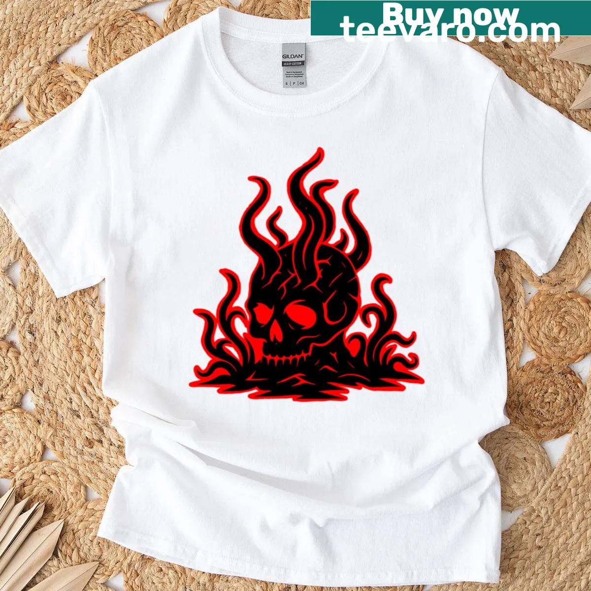 T-shirt with an edgy graphic of a bold red skull — on a men's t-shirt